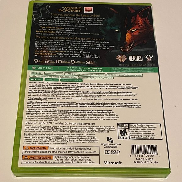 The Wolf Among us XBox 360 in Box no Manuals - Picture 2 of 3